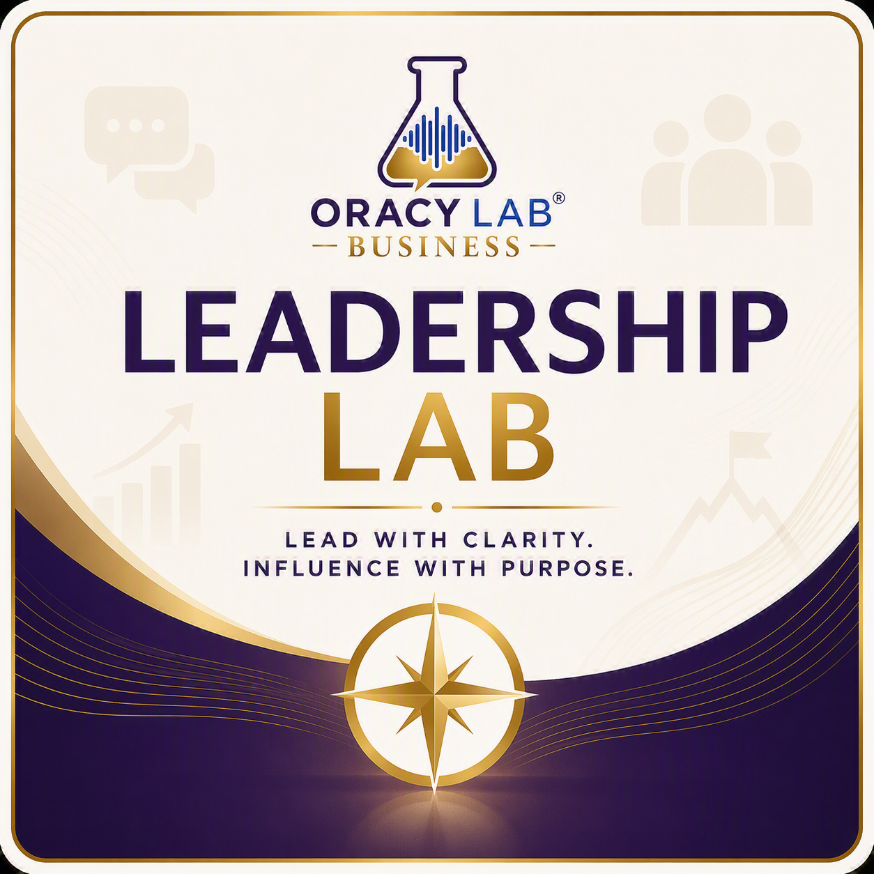 Design for Oracy Lab Business Leadership Lab representing clarity and influence, featuring a compass symbol.