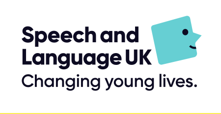 Logo for Speech and Language UK with blue speech bubble icon and tagline 'Changing young lives'.
