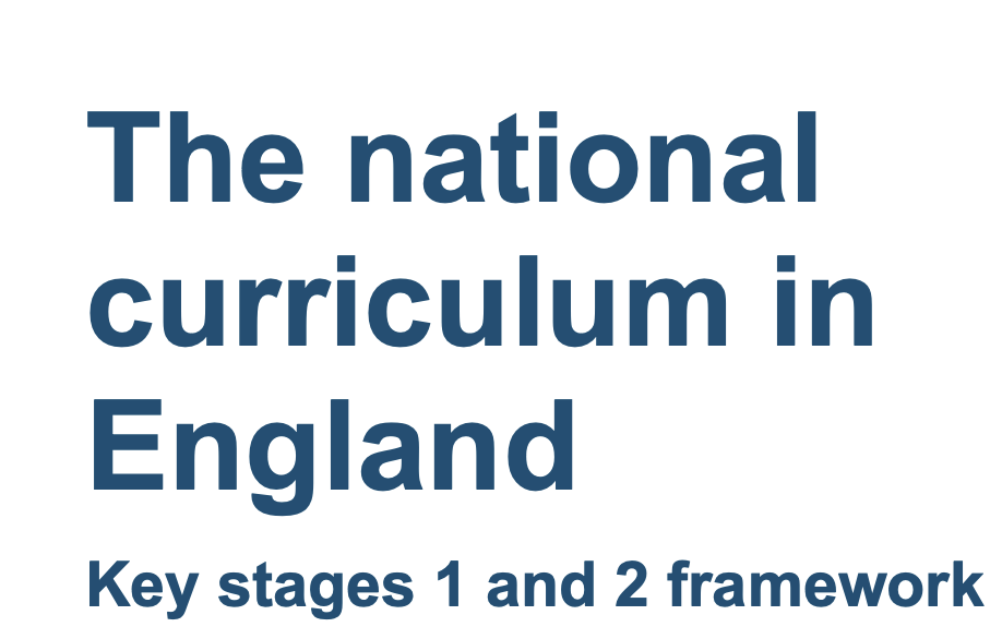 Title slide or cover page titled 'The national curriculum in England' with a subtitle 'Key stages 1 and 2 framework' in dark blue text on a white background.