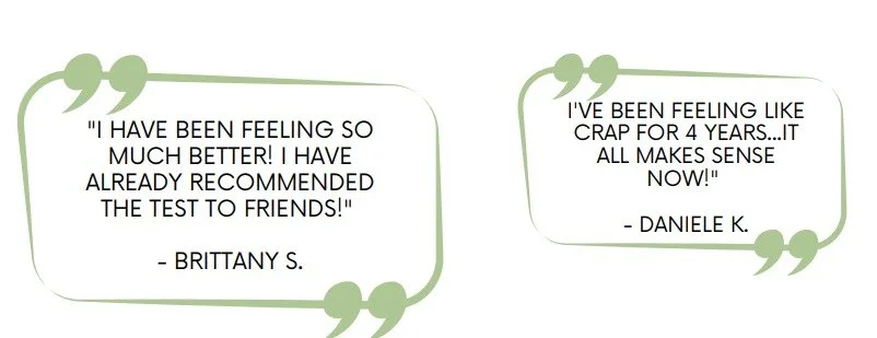 Two speech bubbles with quotes from Brittany S. and Daniele K. regarding feeling better after a test.