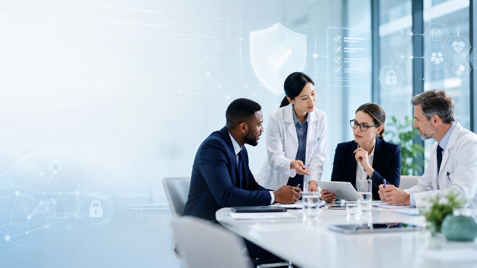 Pharmaceutical professionals reviewing healthcare compliance and legal principles.