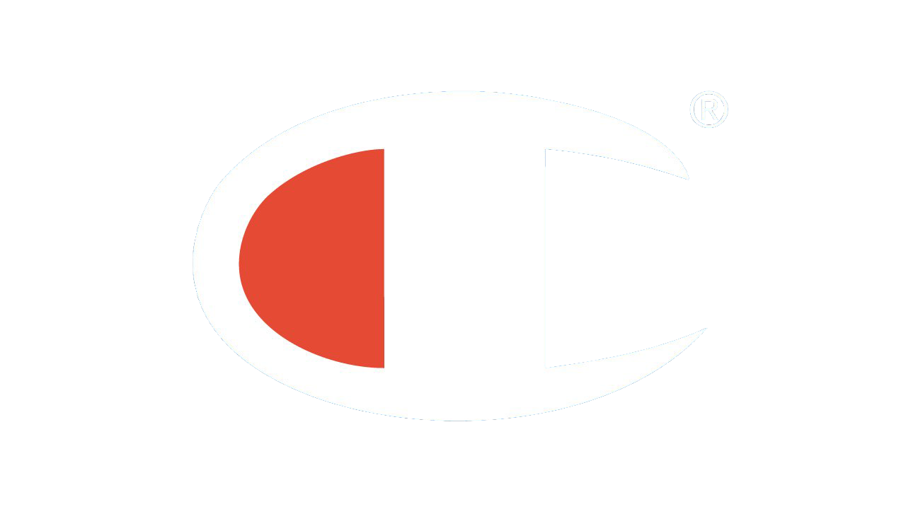 The logo of the brand Champion, featuring a stylized uppercase 'C' with a red fill on a dark blue background, with a registered trademark symbol in the upper right corner.