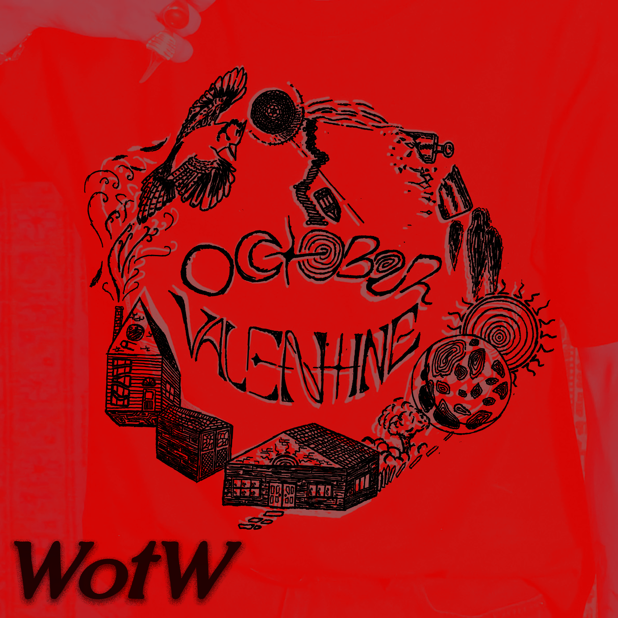 October Valentine Wear of the Witch Collaboration artwork swirling in Maxie's Shed and the Neighbor's Yard