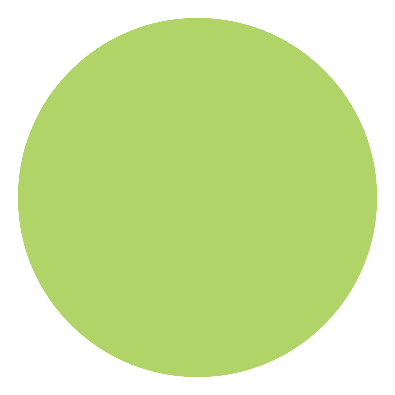 A solid light green circle on a black background.