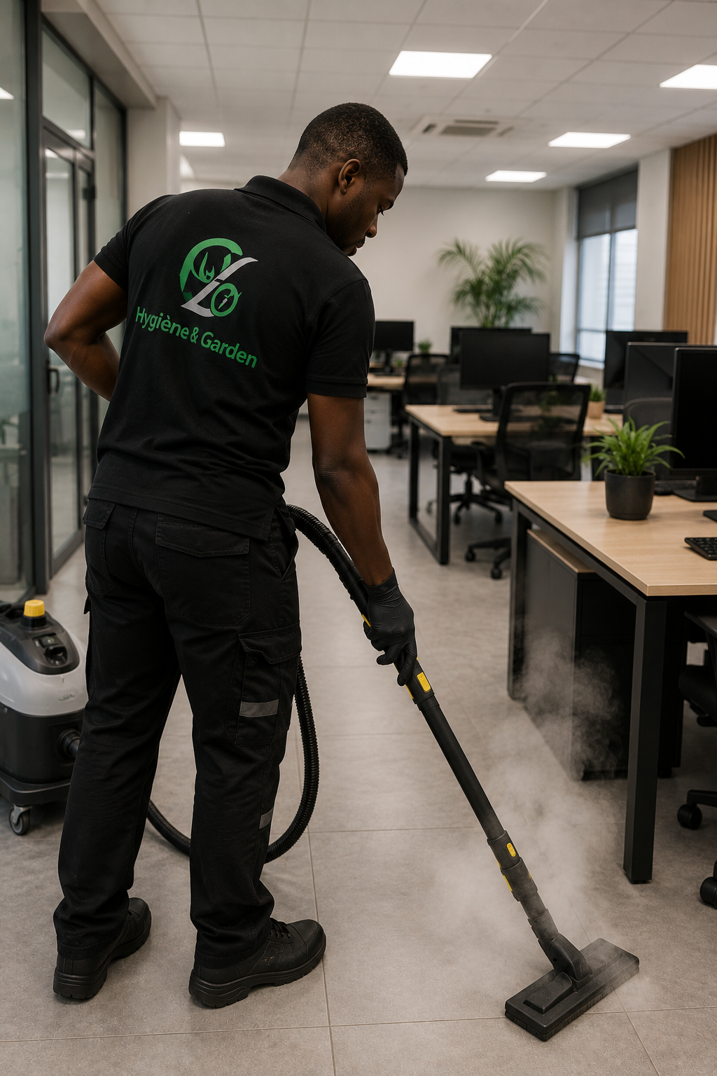 Nettoyage vapeur des bureaux et espaces de travail professionnels.