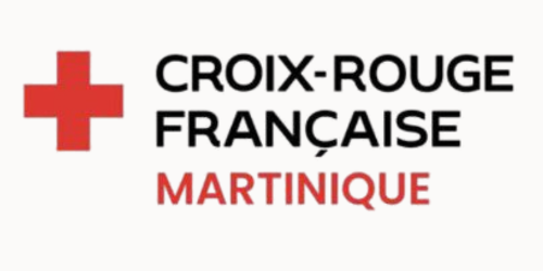 Logo de la Croix-Rouge française à Martinique, avec une croix rouge et le texte en noir et rouge.