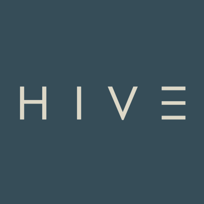 Text displaying 'HIVE' with a stylized 'E' on a dark background.
