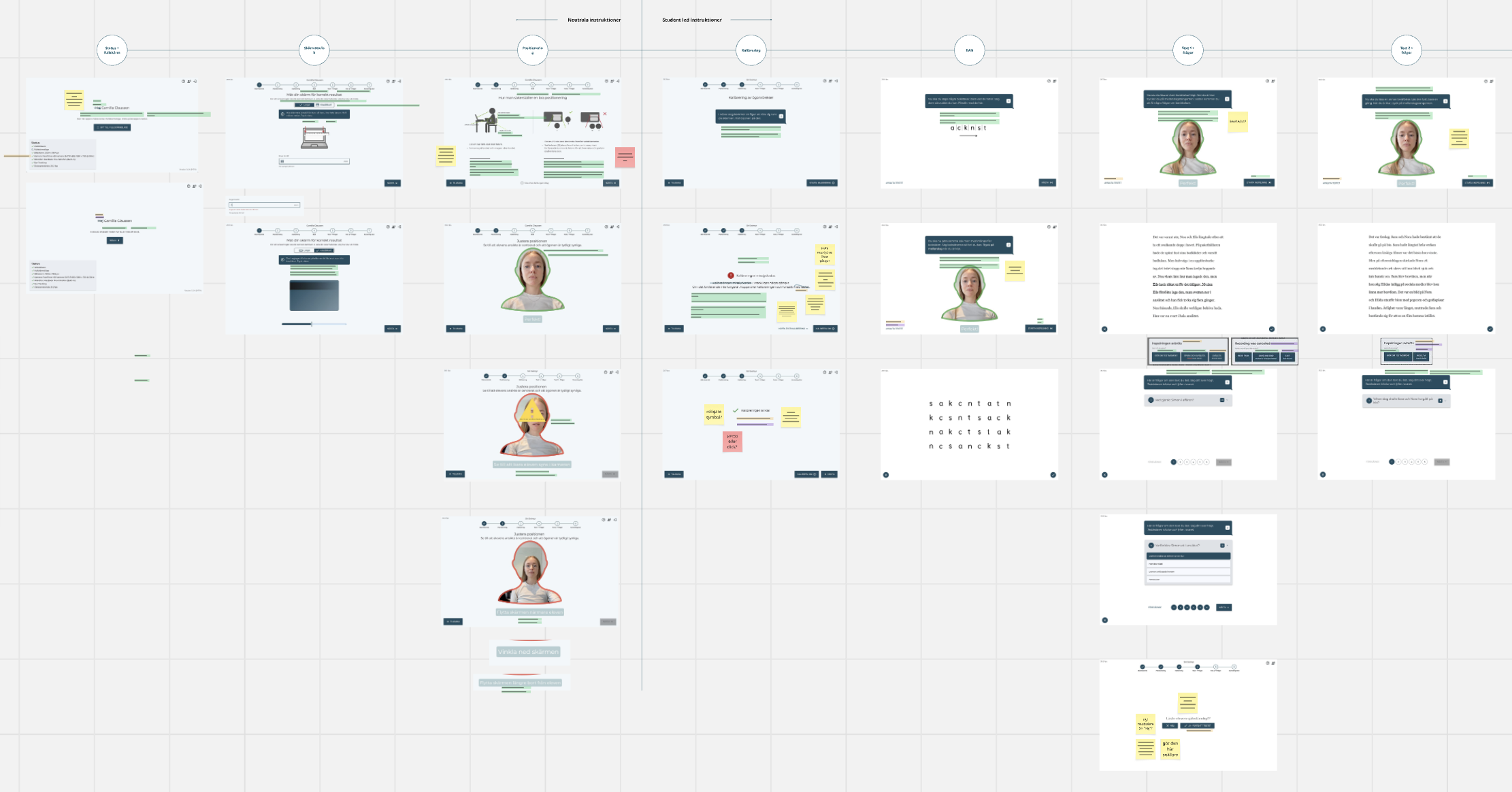 A screenshot of a digital presentation or tutorial with multiple slides, including text, diagrams, and images of a woman, some with facial recognition outlines and warning symbols, on a grid background. The slides contain instructional content, notes, and highlighted sections related to technology or security topics.