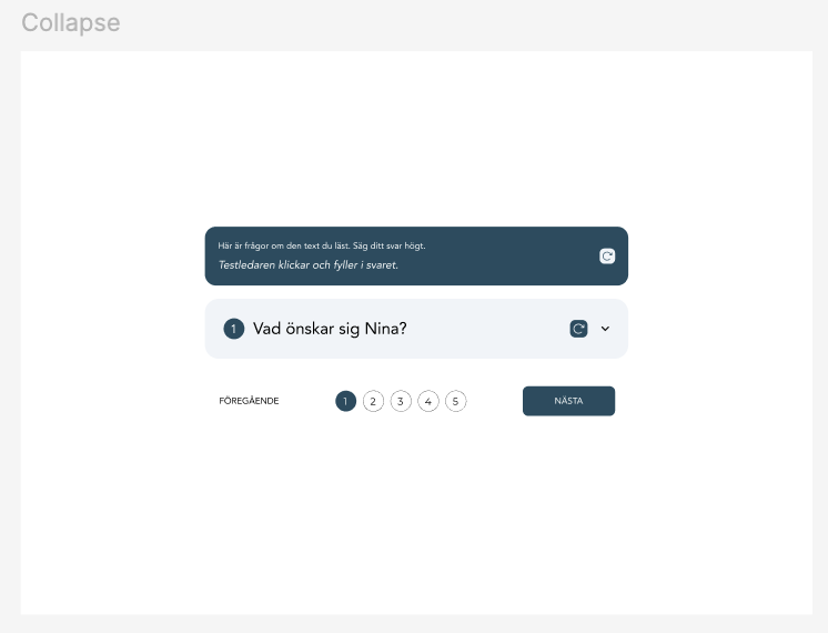 Screenshot of language learning software asking 'Vad önskar sig Nina?' with options to select responses numbered 1 to 5 and a 'Next' button.