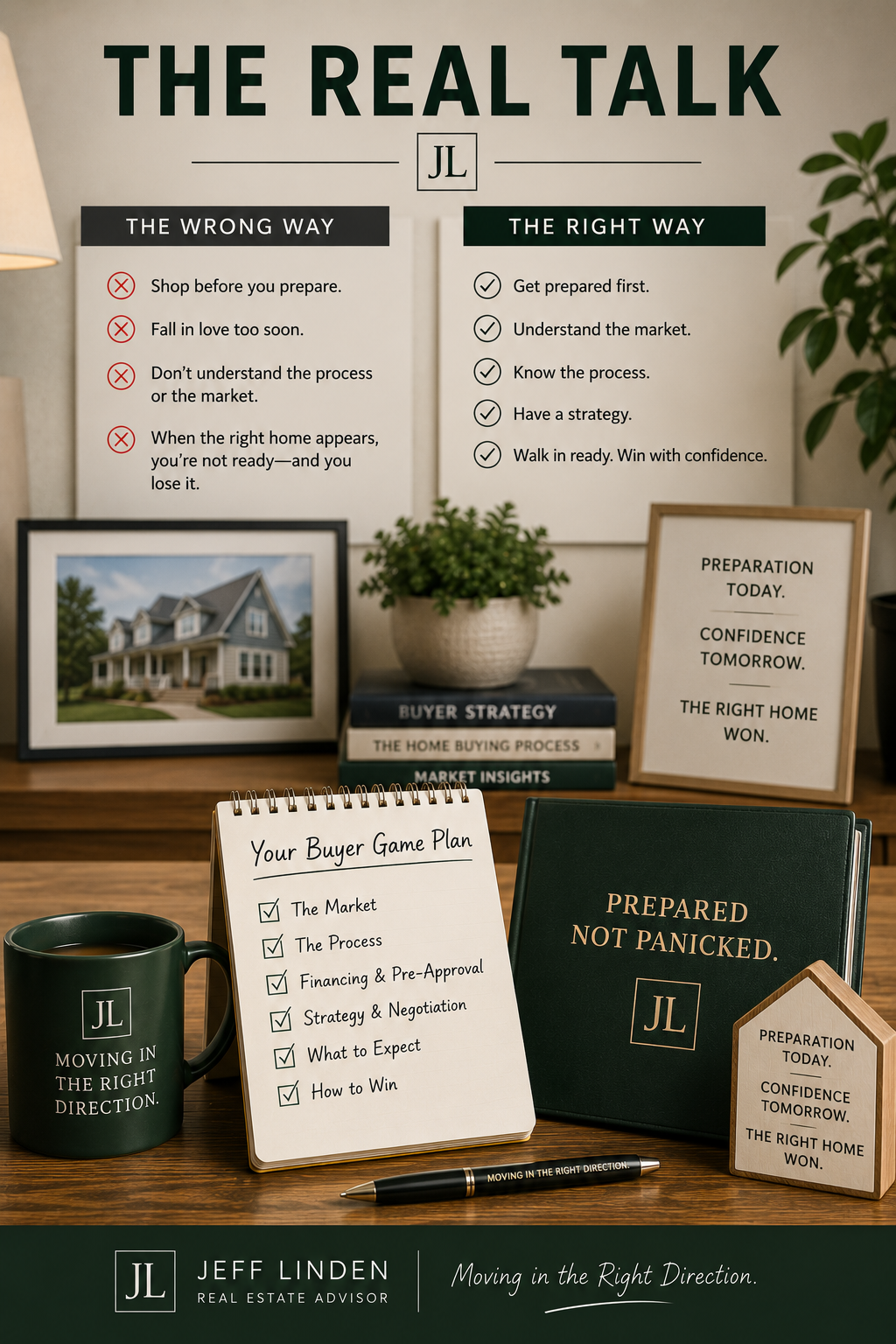 Buyer consultation materials for first time home buyers and move up buyers in Doylestown and Central Bucks County PA, including buyer game plan and preparation strategy developed by Jeff Linden, Residential Real Estate Advisor with RE/MAX Services, l