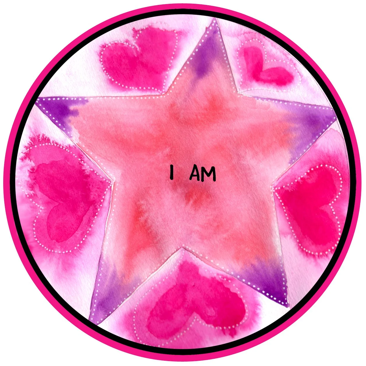 The I Am Wisdom Deck Card, which is a pink and purple star with pink hearts around it.