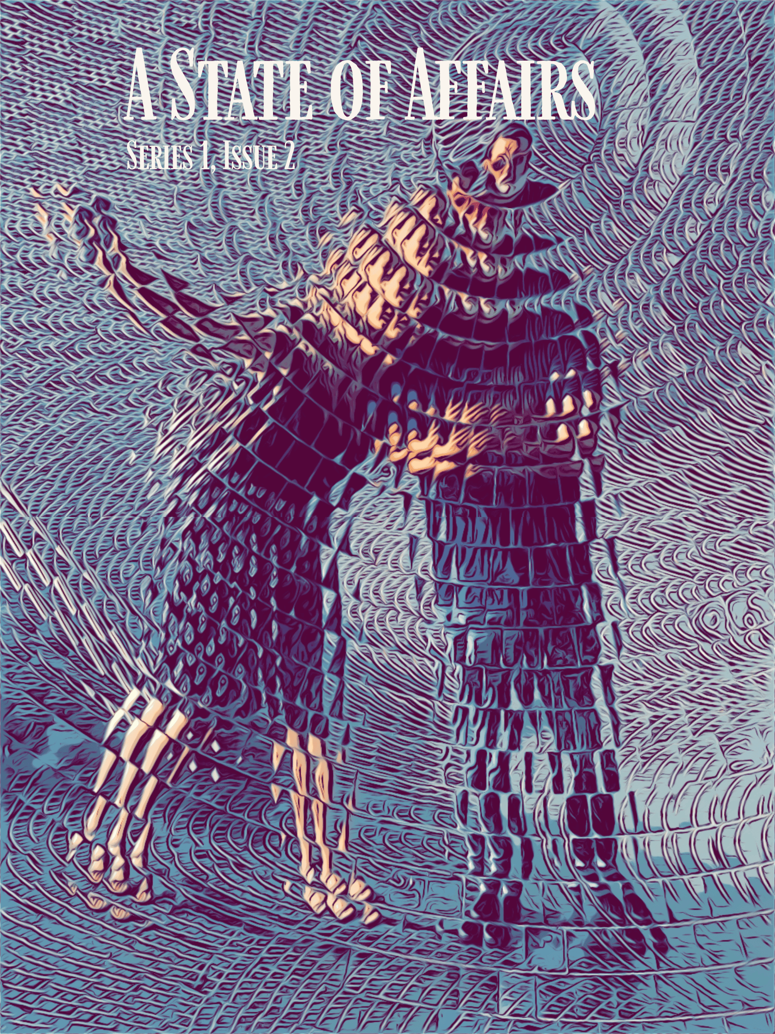 Rich textured comic book poster image of the reflection of a man and woman in the giant parabolic mirror outside of the Science Center in downtown Louisville, KY