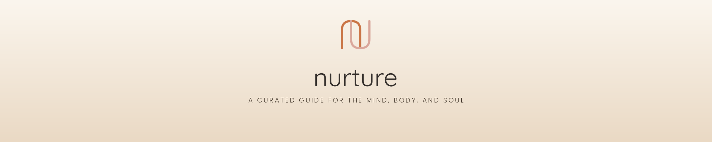 Background with a logo at the top, the word 'nurture' in the center, and the subtitle 'A curated guide for the mind, body, and soul'.