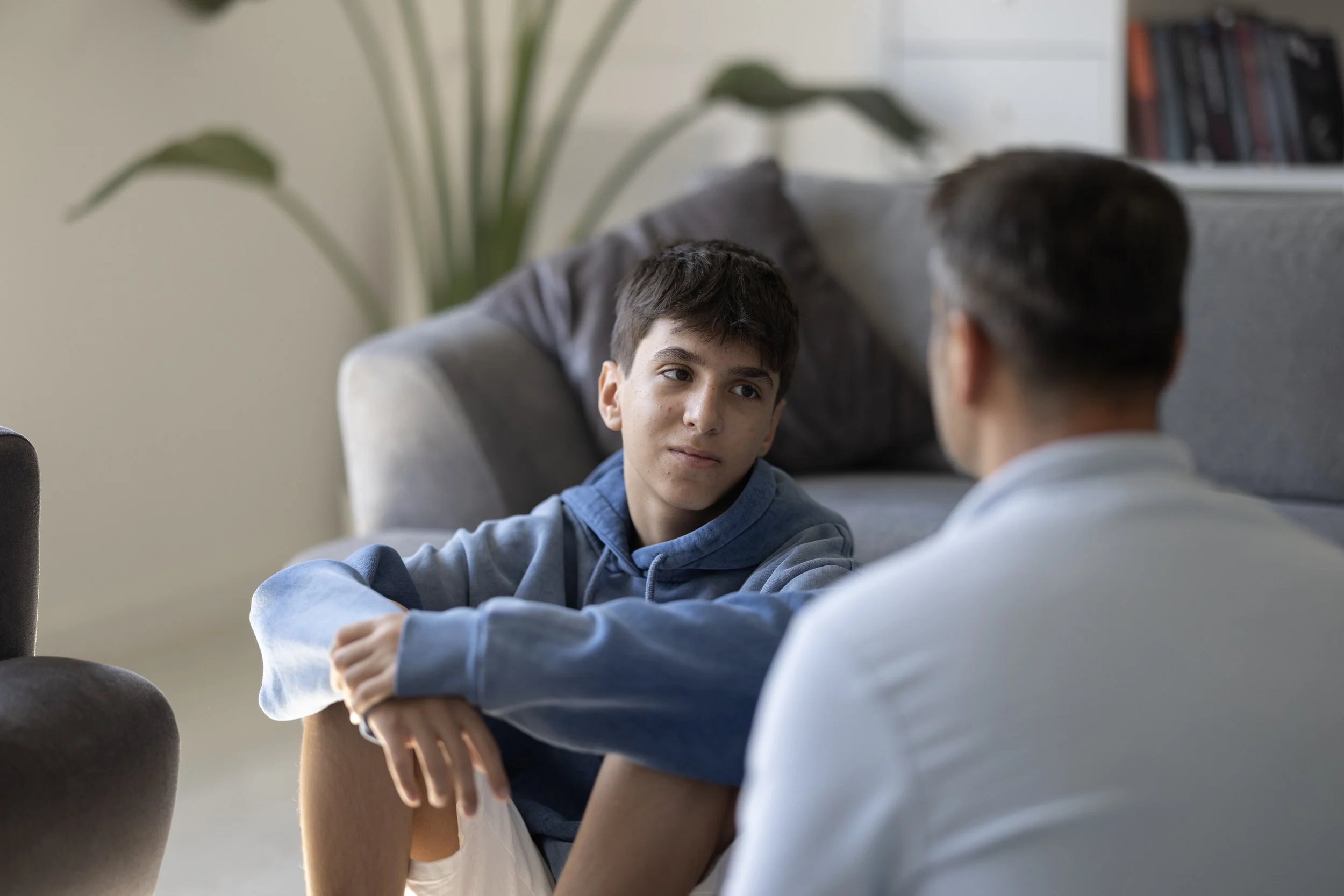 Father and son talking