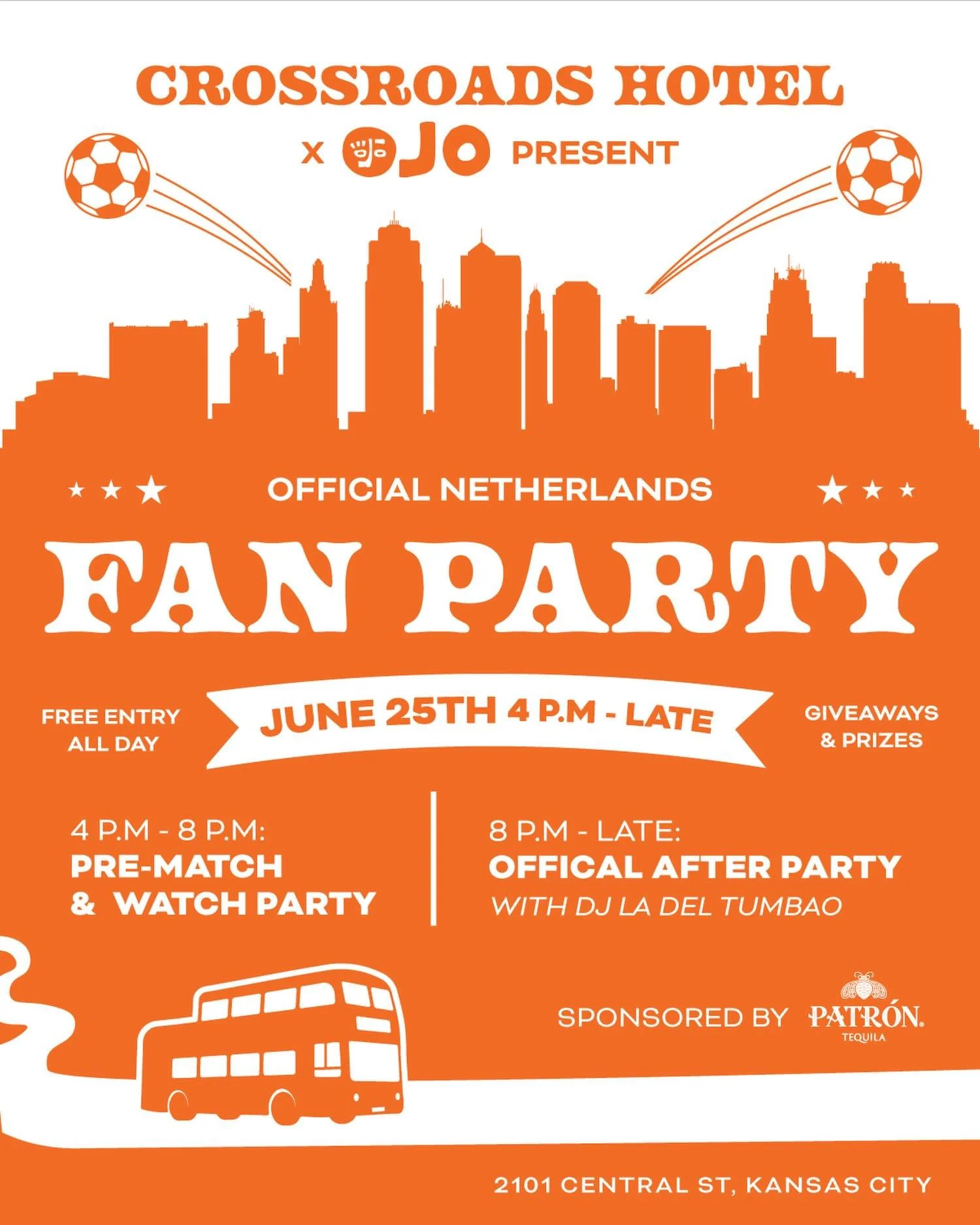 Word is out. 🧡

We&rsquo;re teaming up with the Crossroads Hotel to throw a party for the Netherlands game❕🧡❕🧡❕

Kickoff is at 6 PM, but don&rsquo;t go anywhere after the game... Crossroads Hotel is the official after-party, and it&rsquo;s FREE.

