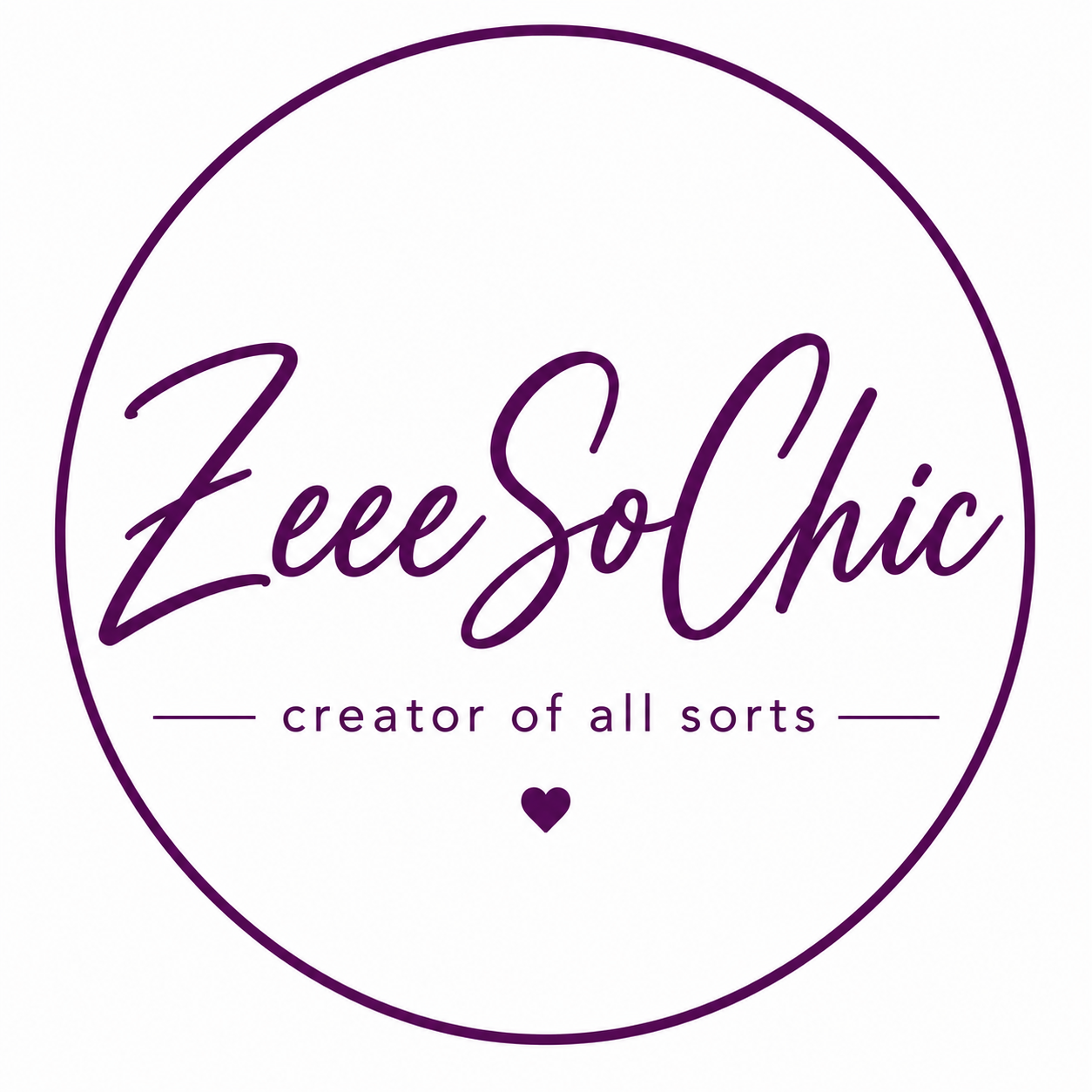 Logo with the text 'Eee So Chic' in elegant script, a small heart below, and the phrase 'creator of all sorts' underneath, all enclosed in a circle.