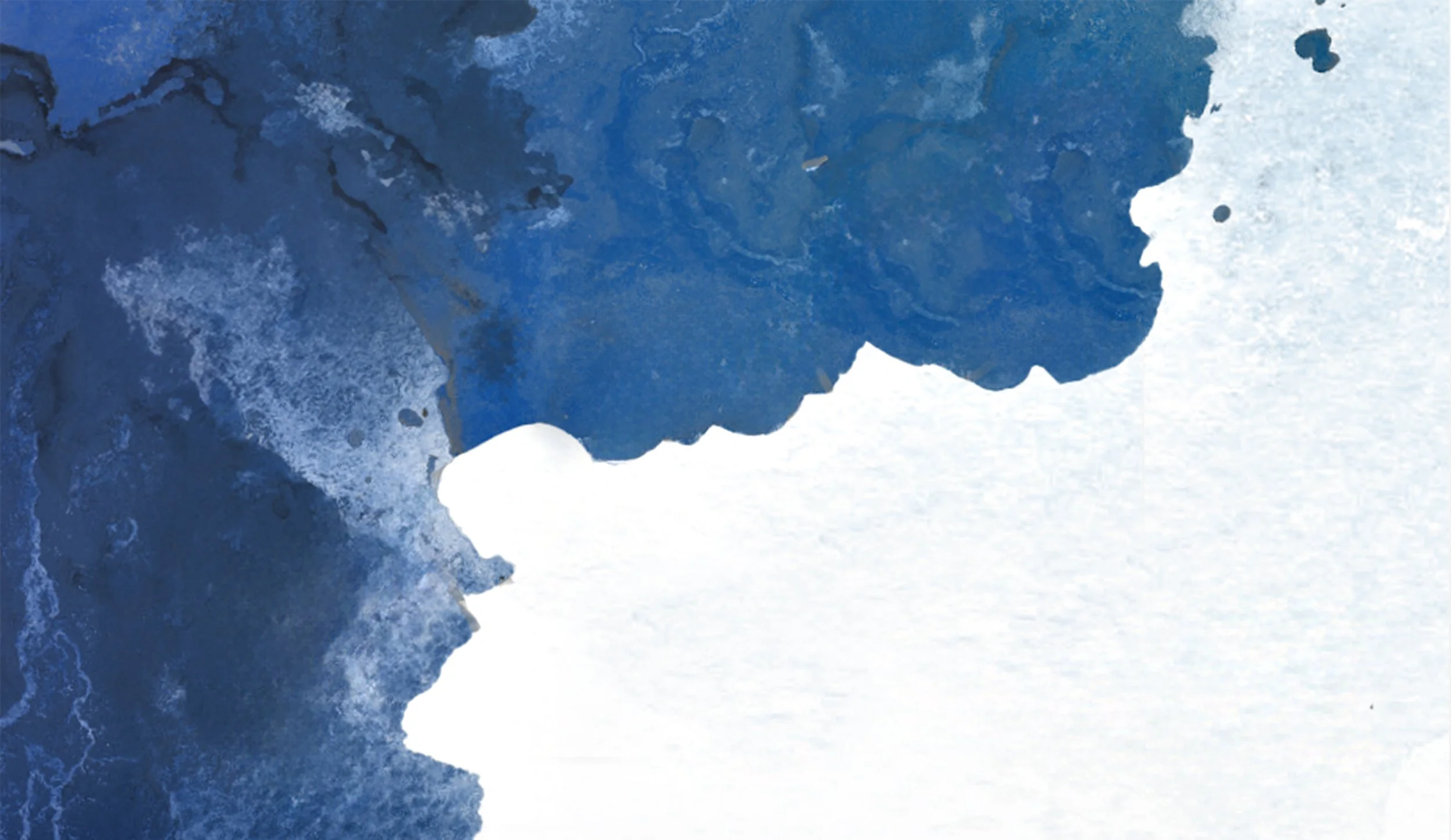 A watercolor painting of a blue ocean wave against a white background.