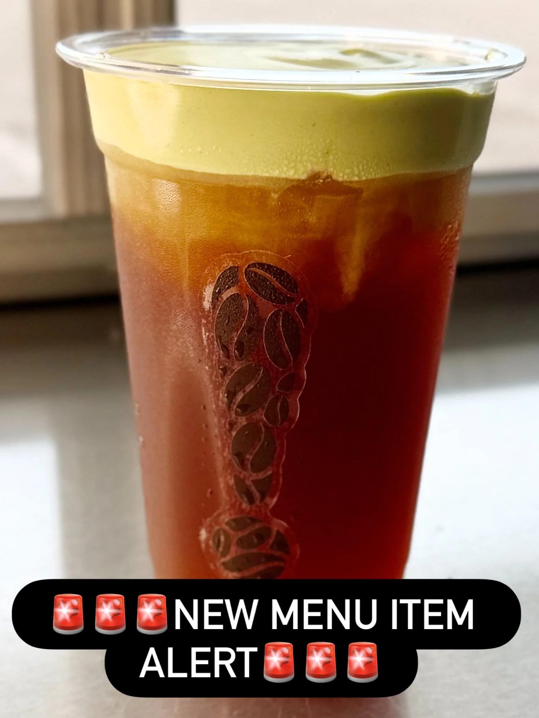 Brand new to the menu! Cold brew X pineapple syrup X ceremonial matcha foam.