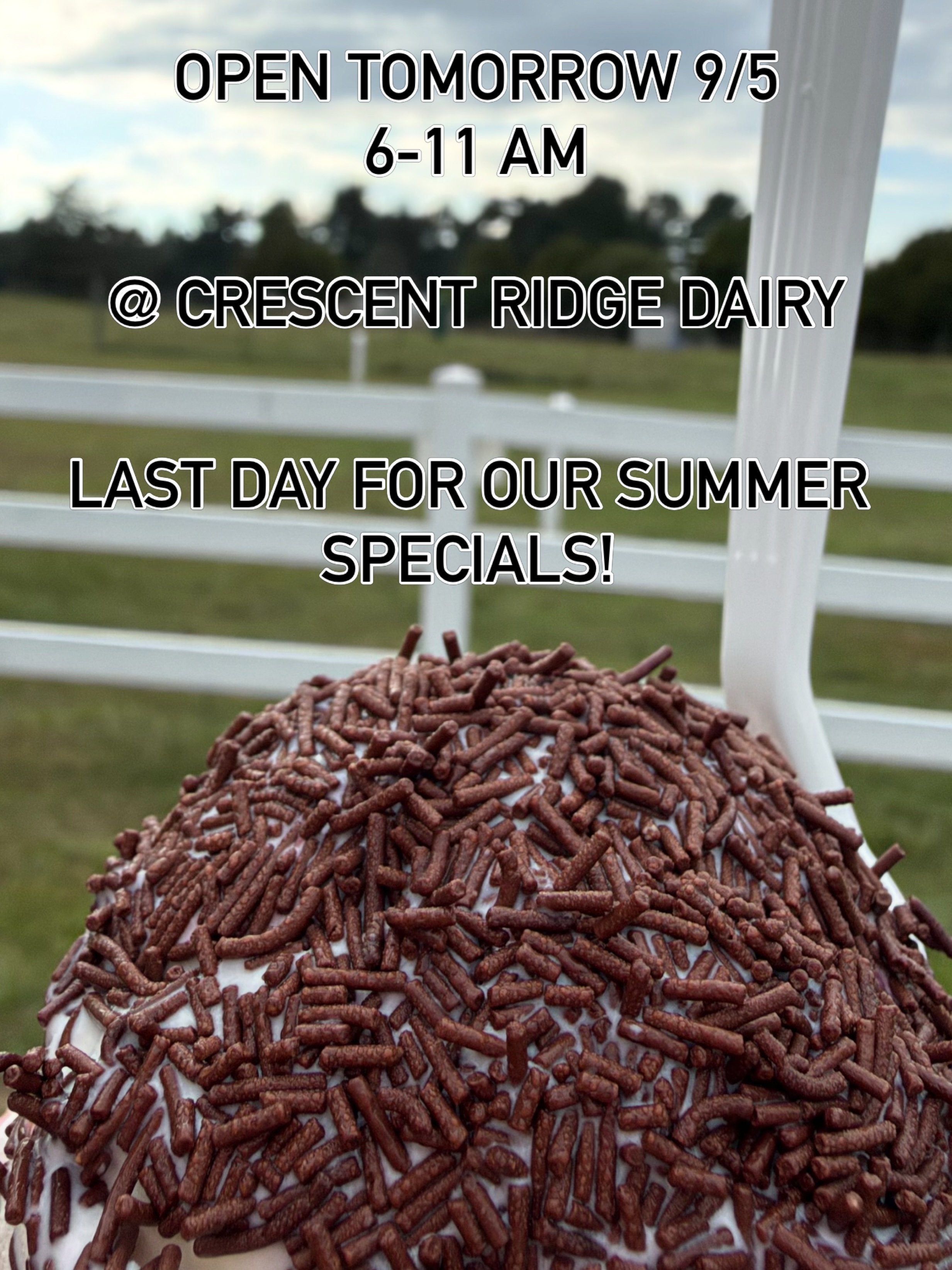 Come get a weekend treat and your last taste of our summer specials. @crescentridge from 6-11 am. Fall menu coming Monday (Labor Day&hellip;more like flavor day amirite). Can&rsquo;t wait to see you in the morning!