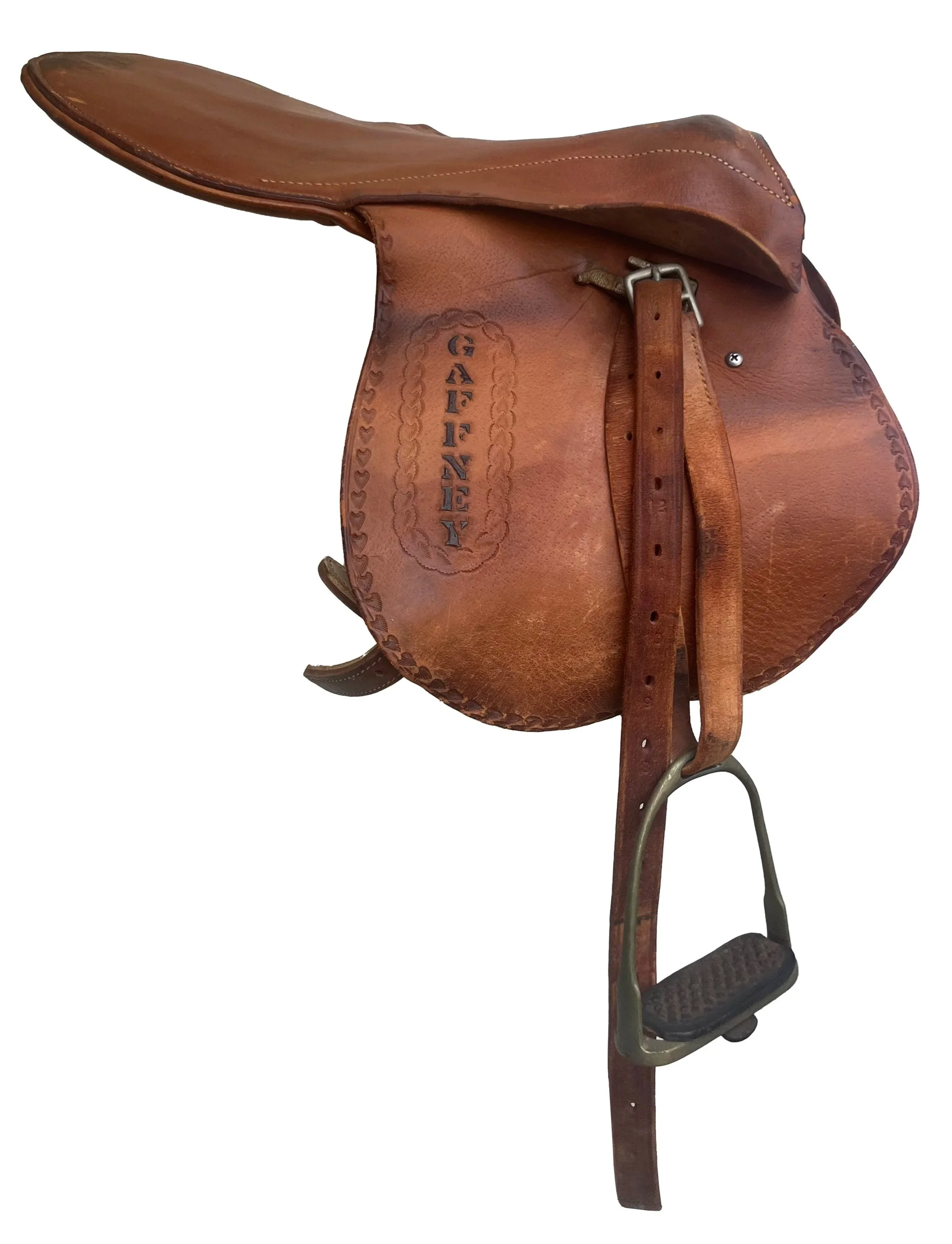 Jim Gaffney's original exercise saddle worn by 1973 Triple Crown winner Secretariat