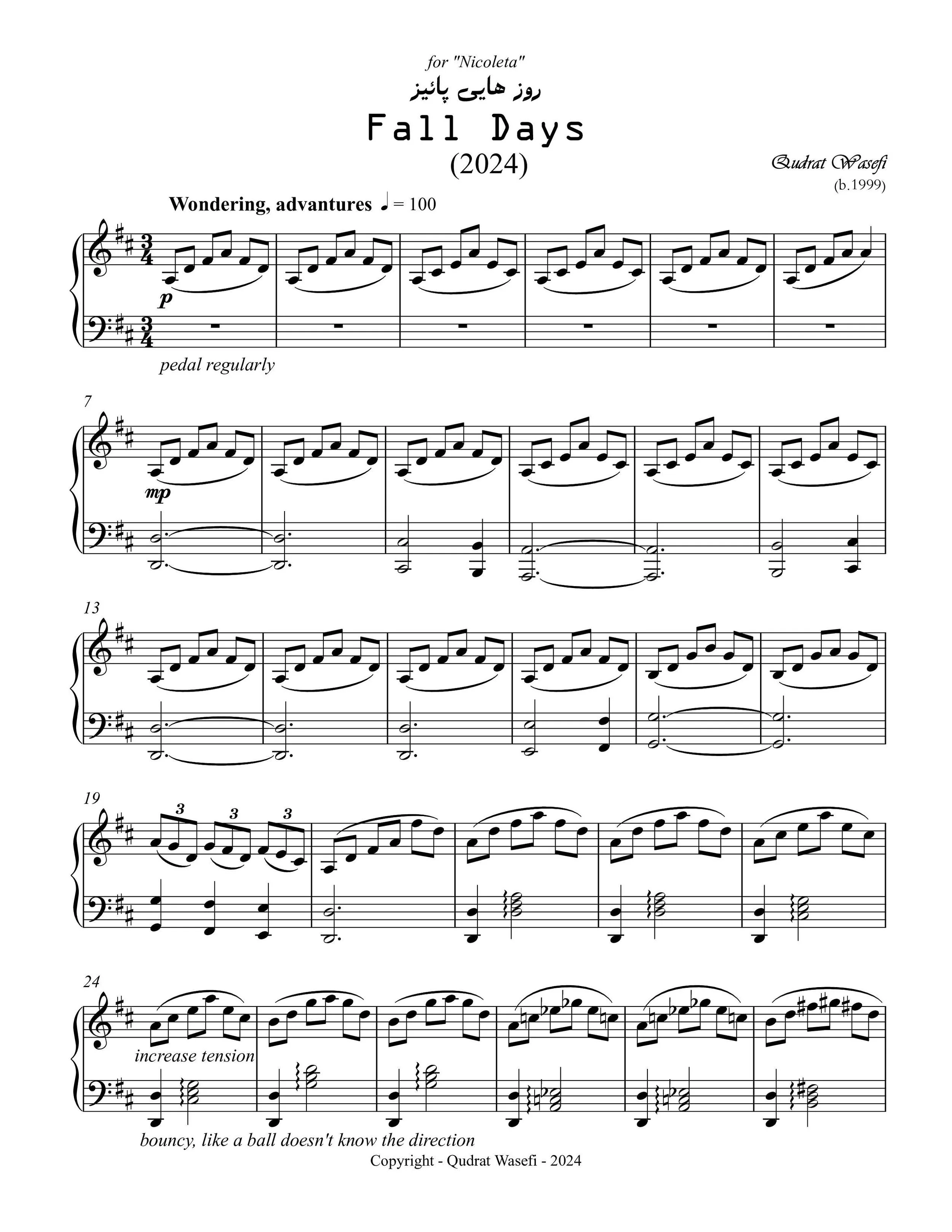 "Fall Days" for Solo Piano