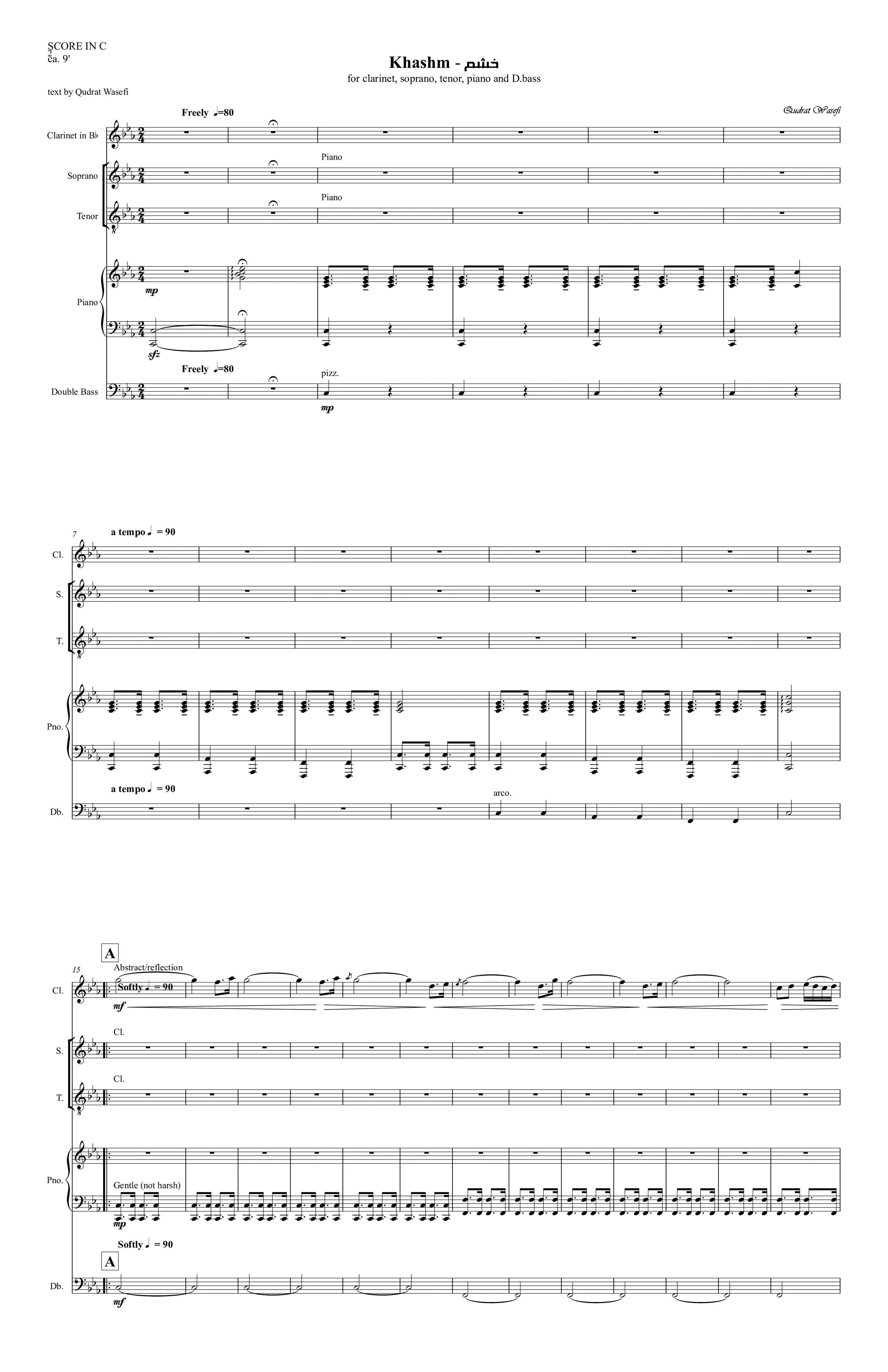 "Khashm" for Clarinet, Soprano, Tenor, Piano, and Double Bass