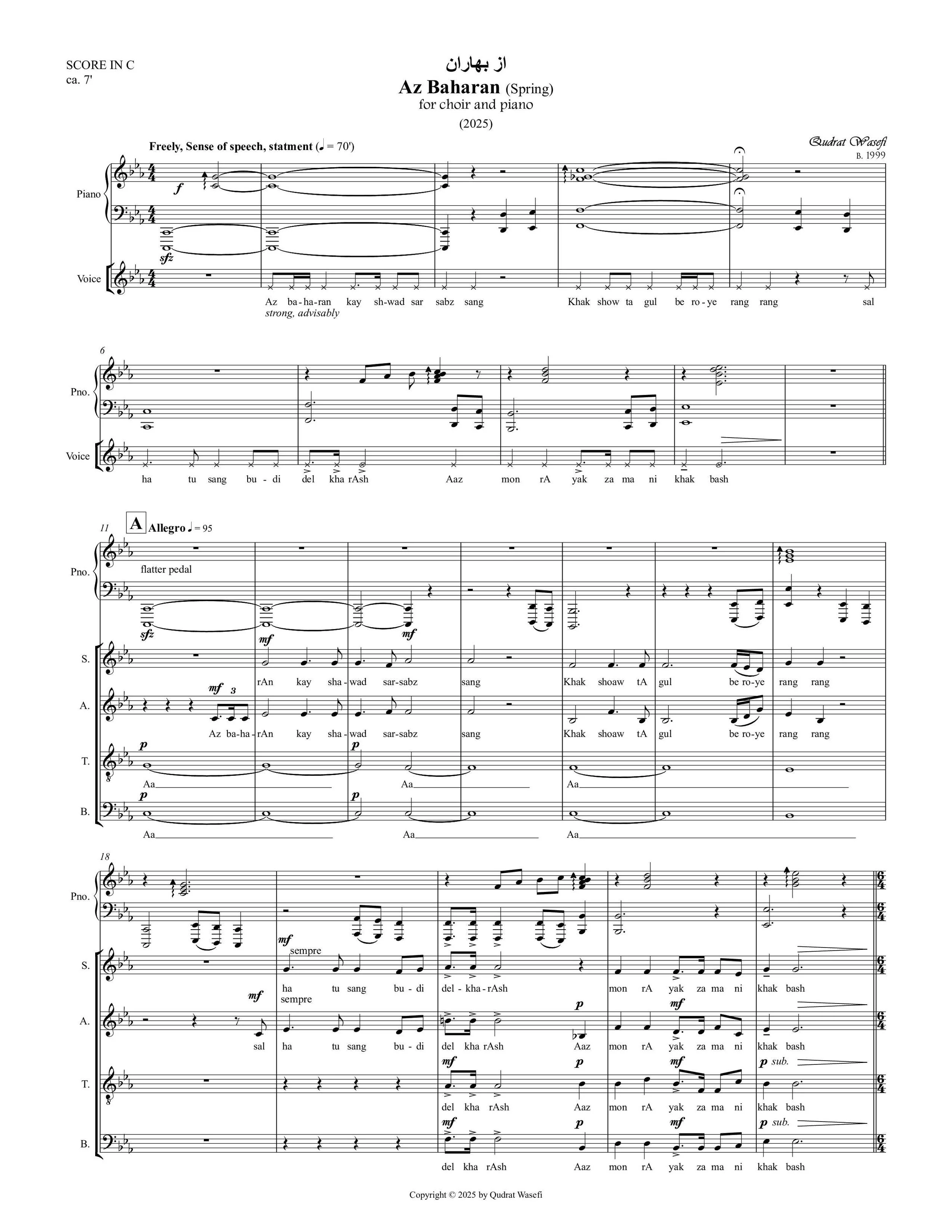 "Az Baharan" for Choir and Piano