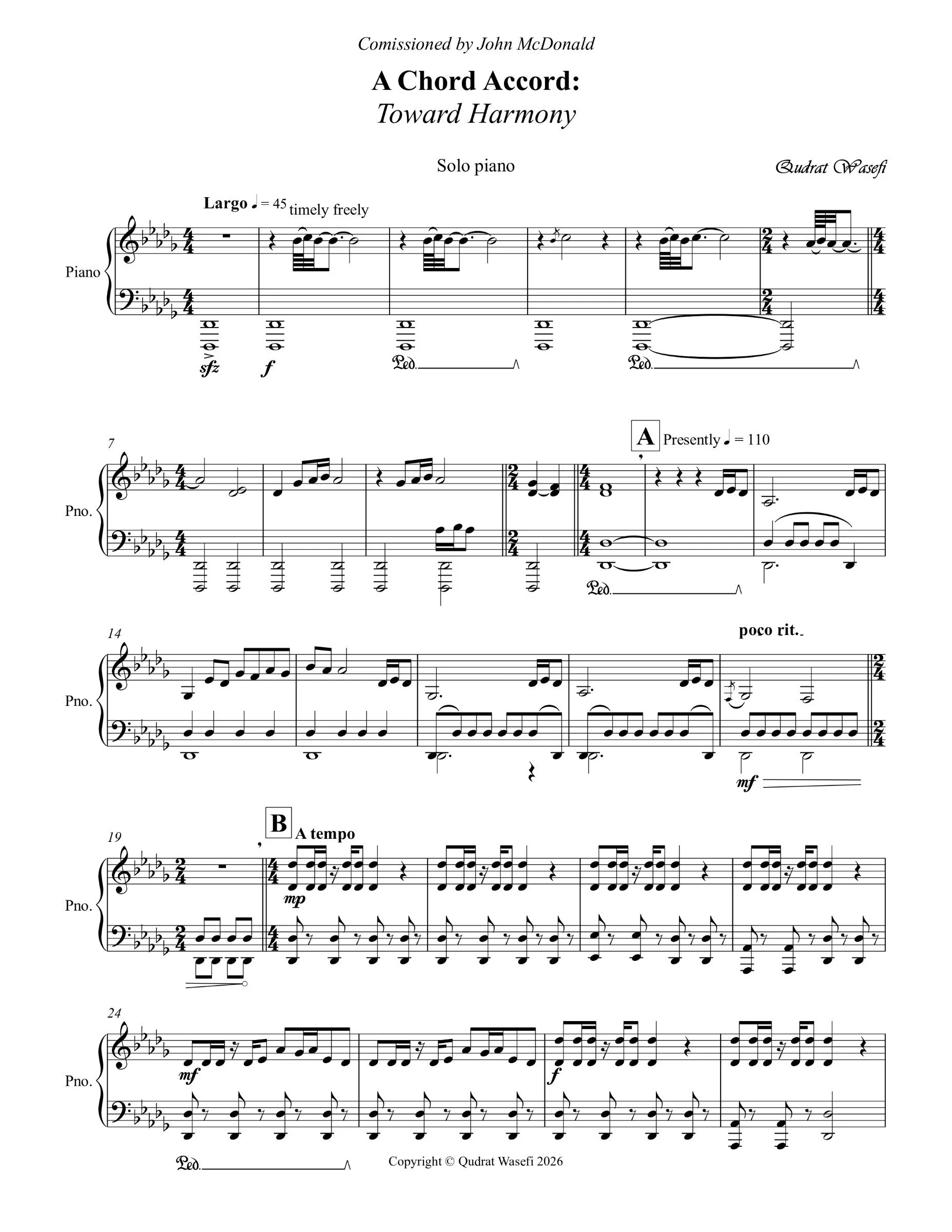 "A Chord Accord: Toward Harmony" for Solo Piano