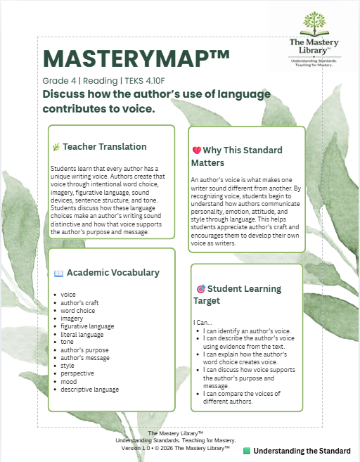 MasteryMap™ | Grade 4 Reading | 4.10F