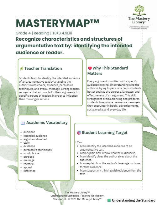 MasteryMap™ | Grade 4 Reading | 4.9Eiii