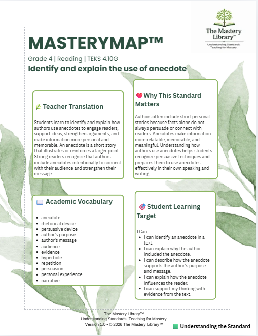 MasteryMap™ | Grade 4 Reading | 4.10G