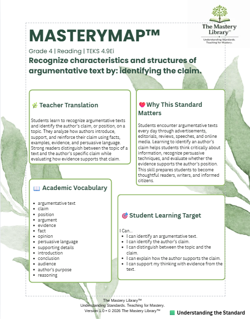 MasteryMap™ | Grade 4 Reading | 4.9Ei