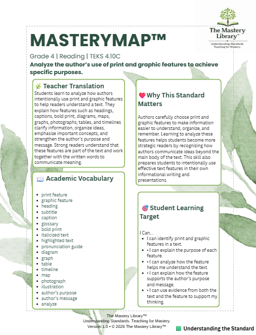 MasteryMap™ | Grade 4 Reading | 4.10C
