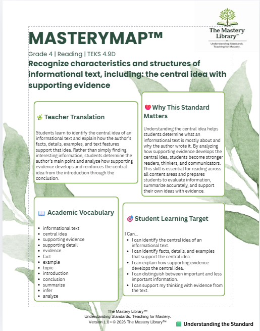 MasteryMap™ | Grade 4 Reading | 4.9Di