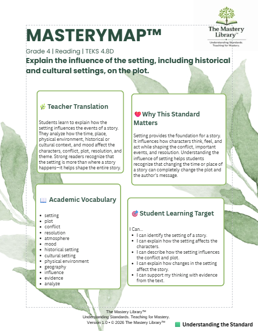 MasteryMap™ | Grade 4 Reading | 4.8D