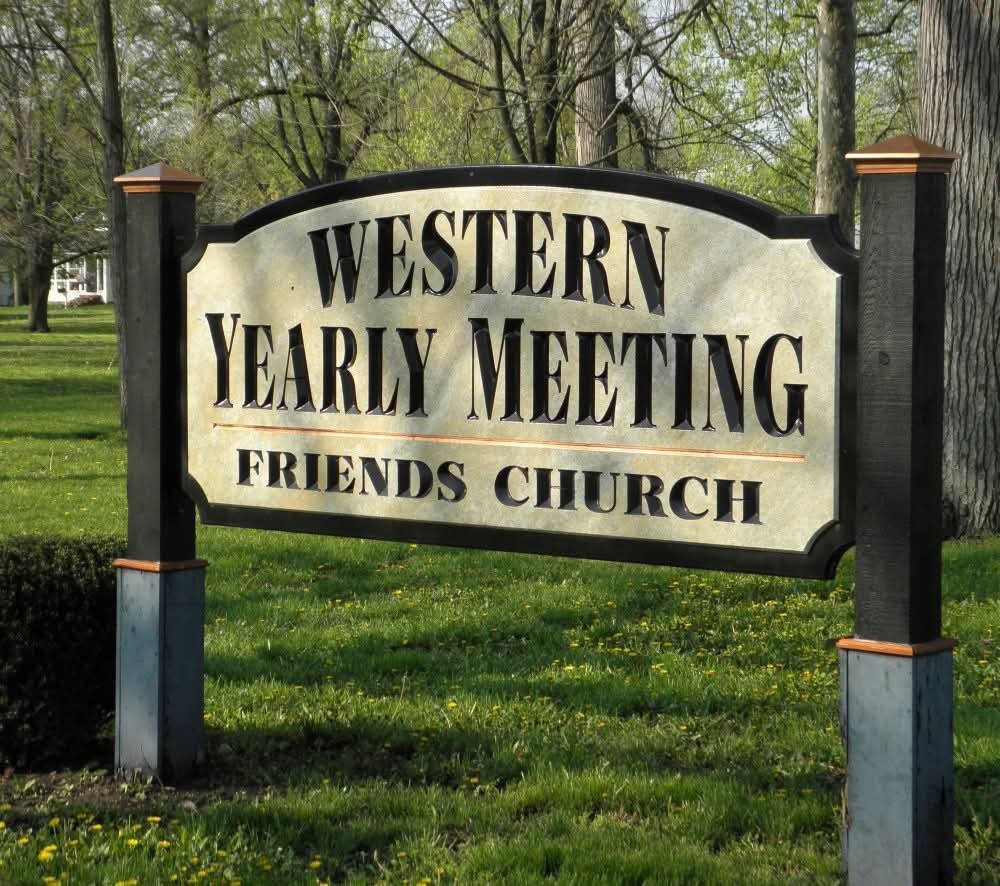 A sign for Friends Church, announcing the Western Yearly Meeting.