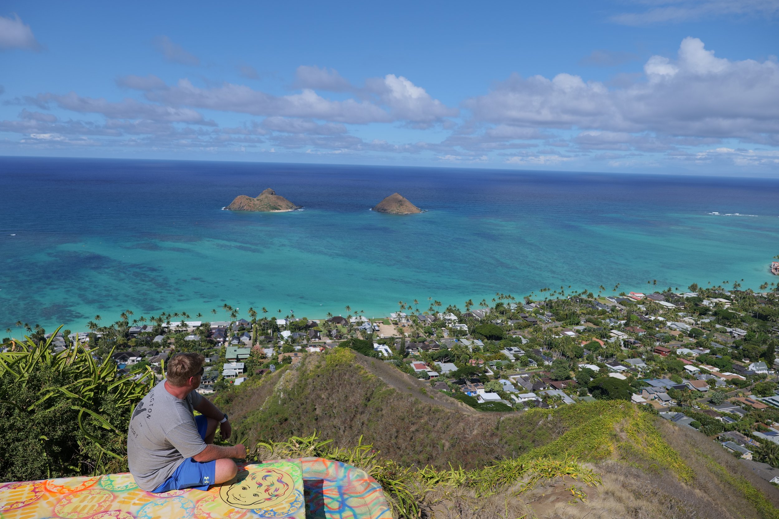 Hiker at the top of Lanikai pillbox