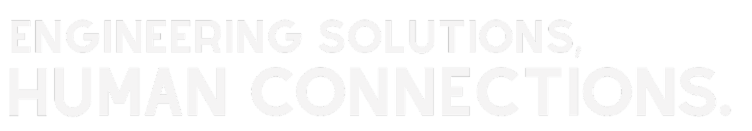 Text on black background reading "Engineering solutions, human connections" in white and gray lettering.