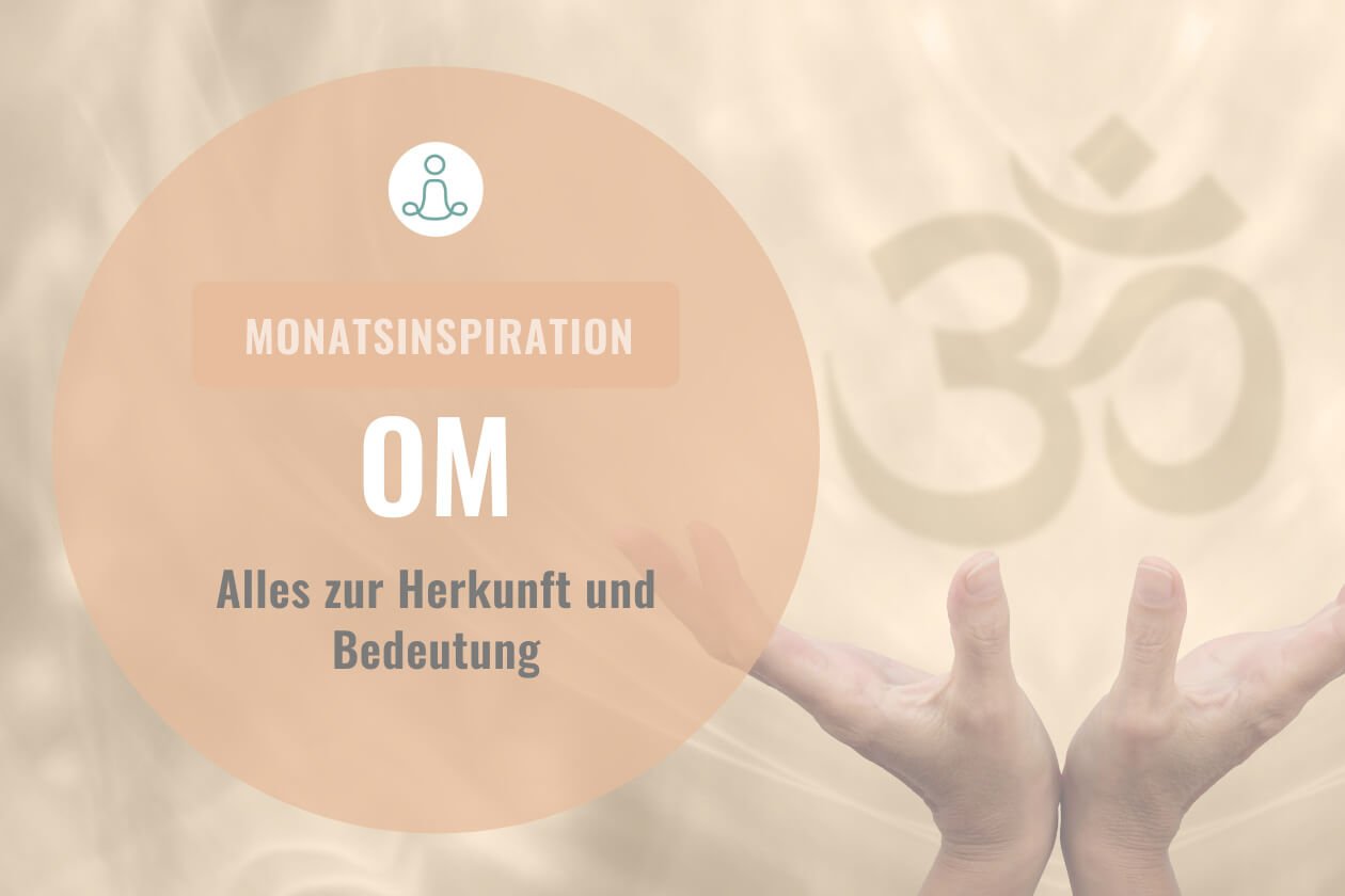 Hände in Gebetshaltung mit dem Om-Zeichen im Hintergrund