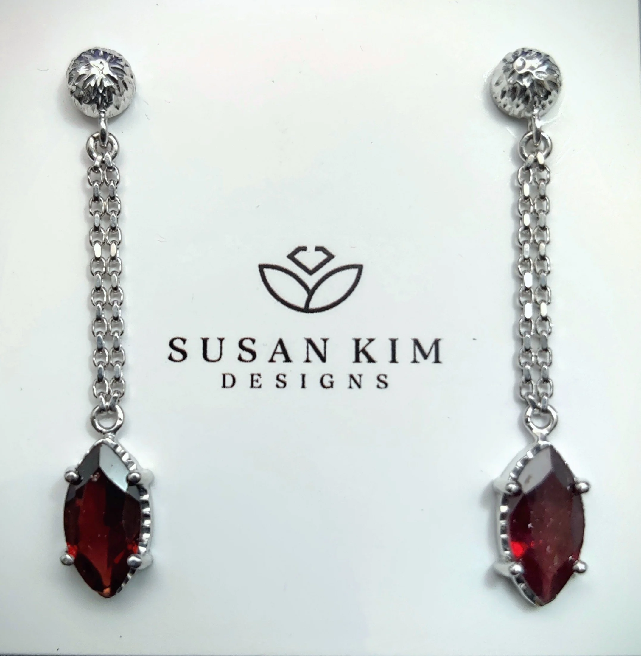 Silver Garnet Drop Earrings