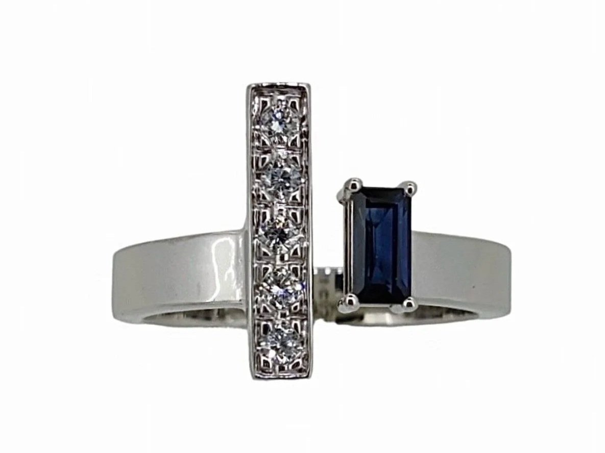 14K White Gold Sapphire Lab Diamond Ring