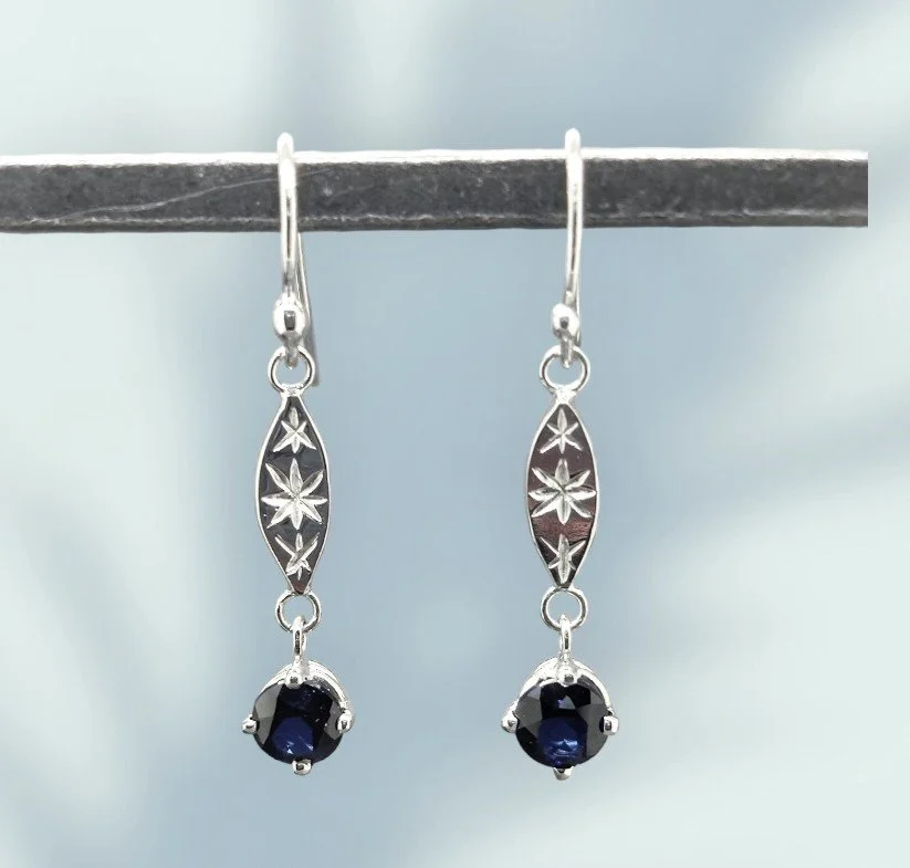 Sterling Silver Lab Blue Sapphire Gemstone Earrings