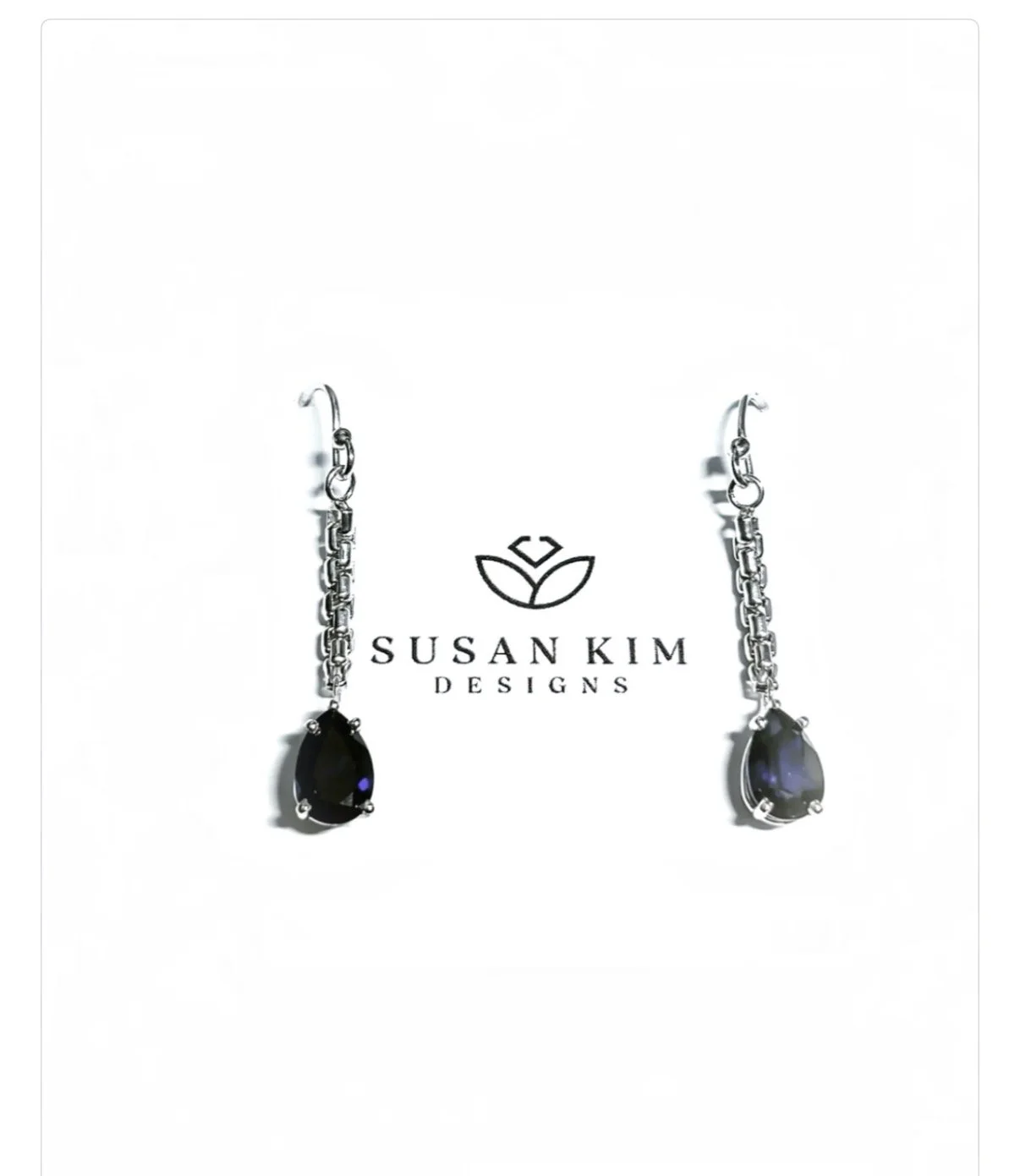 Silver Lab Sapphire Pear Drop Dangle Earrings