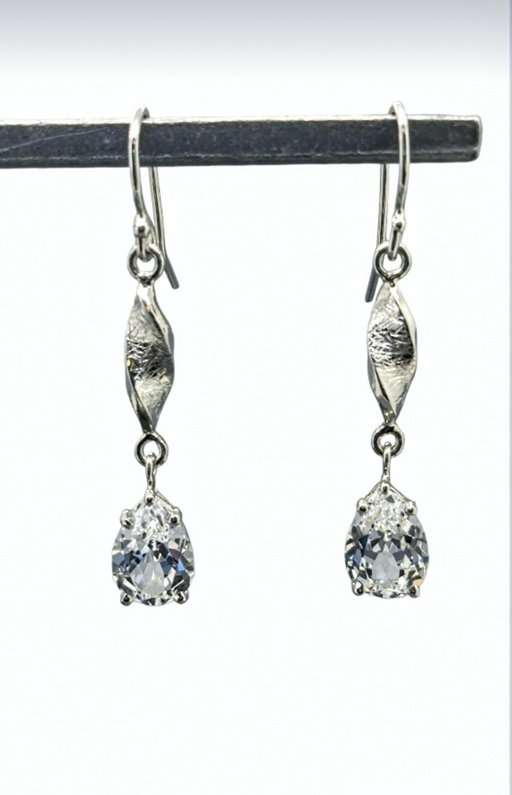 Sterling Silver White Sapphire Teardrop Dangle Earrings