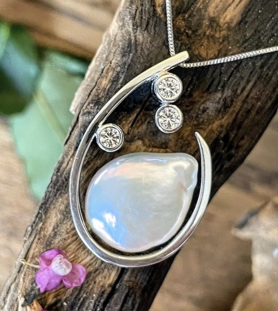 Silver Pearl Lab Diamond Journey Necklace