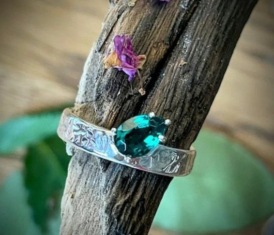 Handcrafted Silver Ring with Lab Emerald Pear