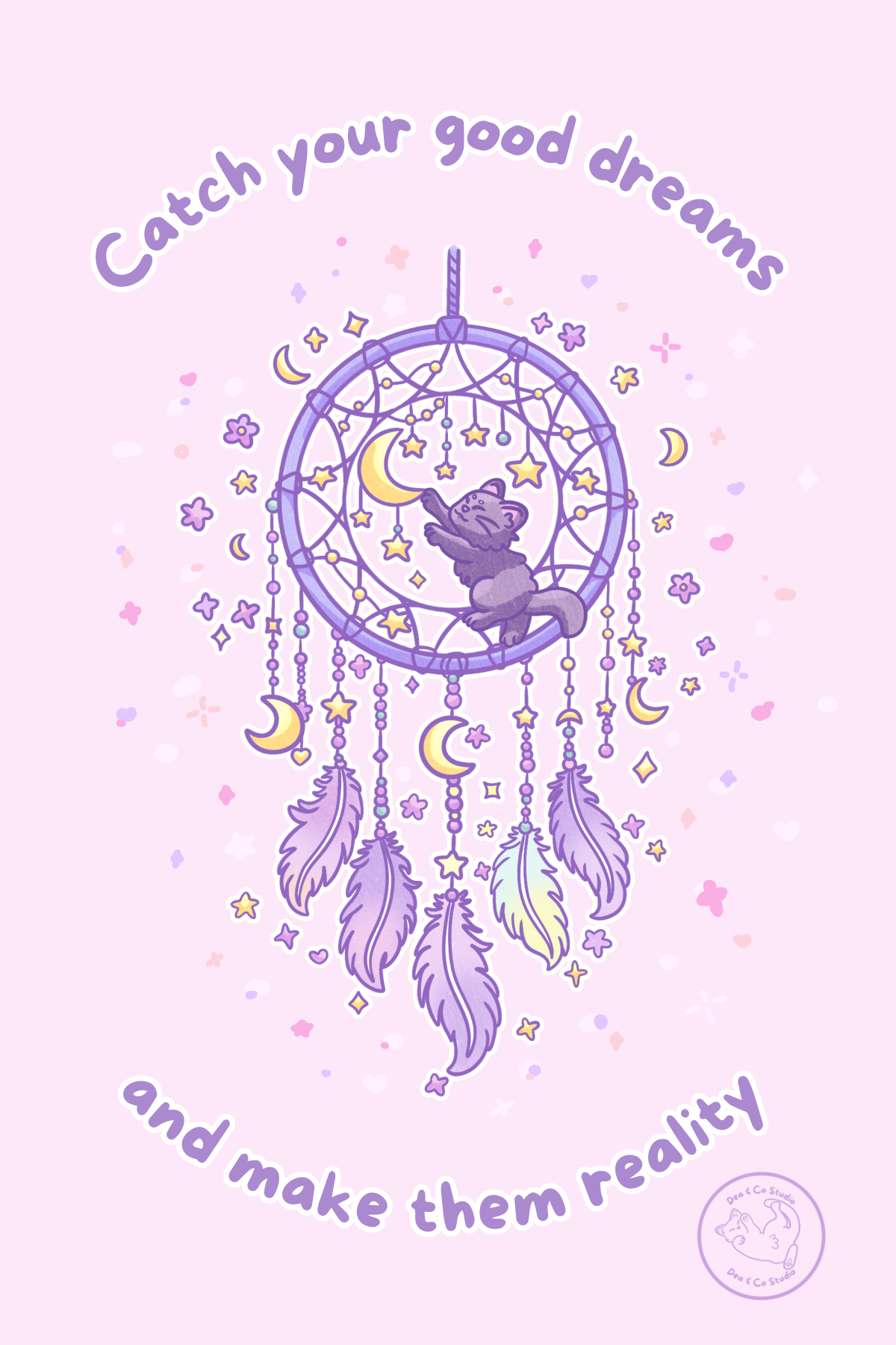 'Catch Your Dreams' A4 Cat Art Print