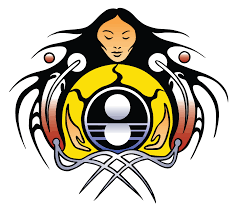Stylized illustration of a woman with long black hair, surrounded by abstract celestial and planetary elements, featuring a yellow circular object and cosmic designs.