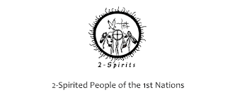 Logo with the text '2-Spirited People of the 1st Nations' and a circular emblem featuring abstract figures and symbols.