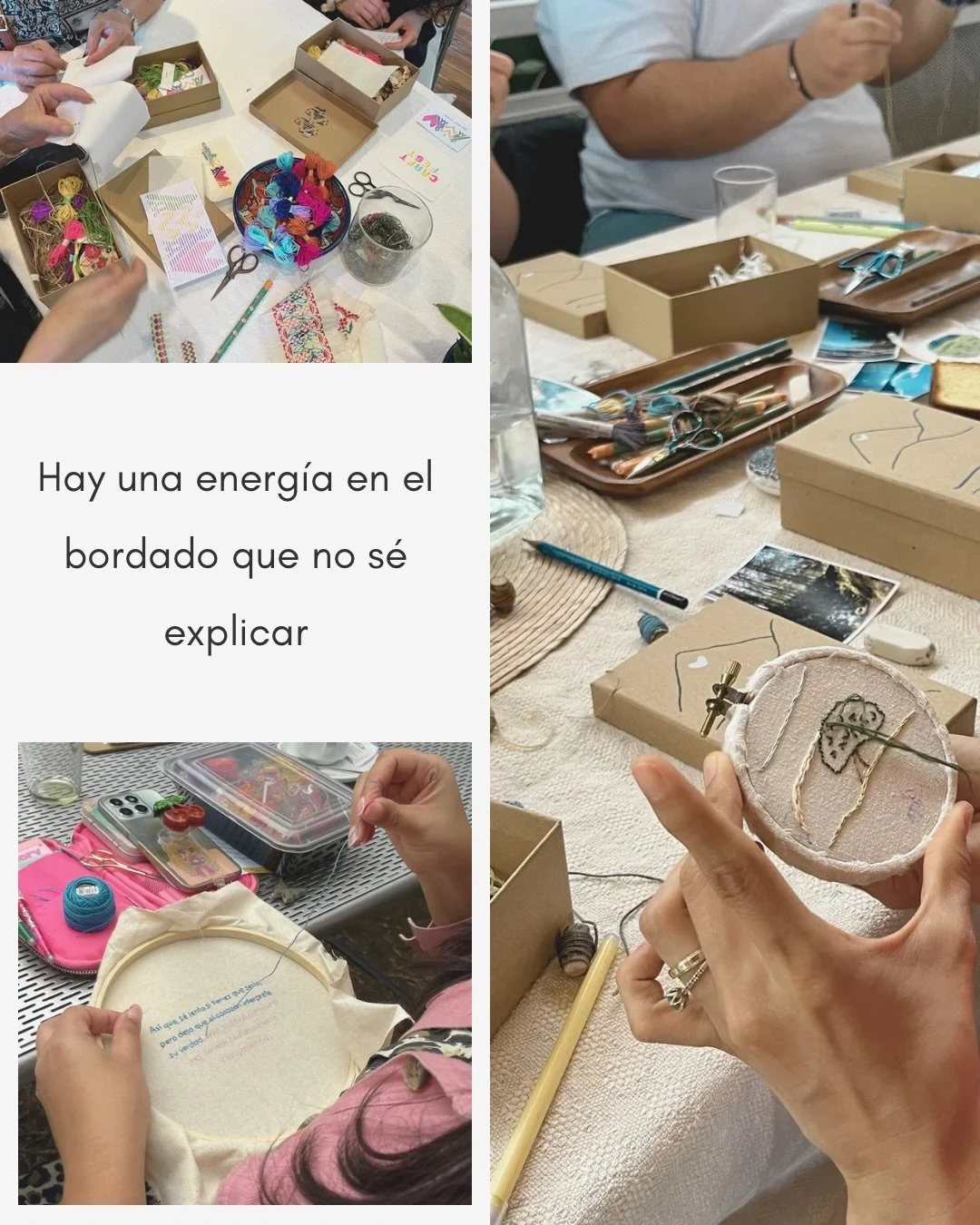 Hace unos d&iacute;as hablaba con una amiga muy querida de hacer con las manos, conectar con algo m&aacute;s grande y esa energ&iacute;a inexplicable del bordado ✨ Vivir esto en mis talleres es muy especial, me recuerda que en los hilos hay montones 